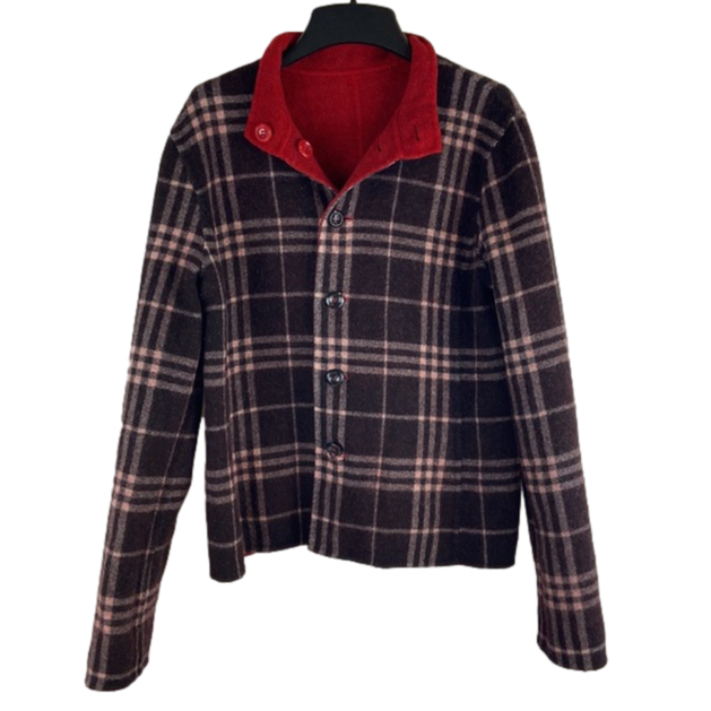 Reversible Jacket Black Plaid & Red Wool Blend Button Front by Charter Club L
